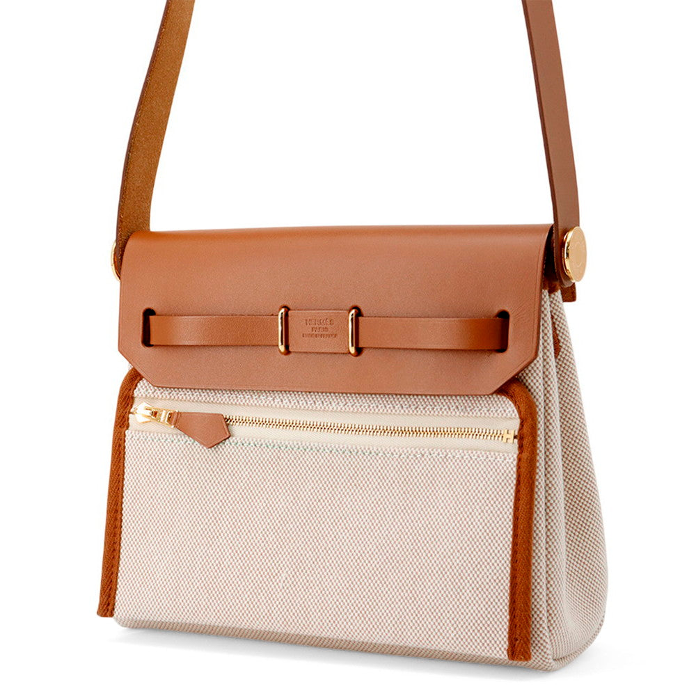Herbag Zip Fauve Toile Military Vache Hunter Leather Mini Travel Bag