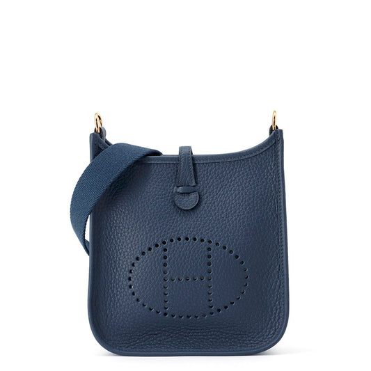 Evelyne Short De Prusse Taurillon Clemence Size Blue Travel Bag