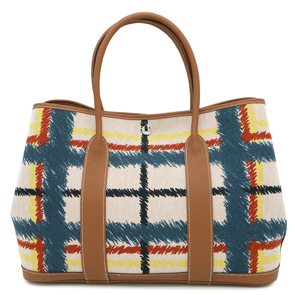 Garden Party Tartan Cross Check Gold Ecru Leather Beige Travel Bag