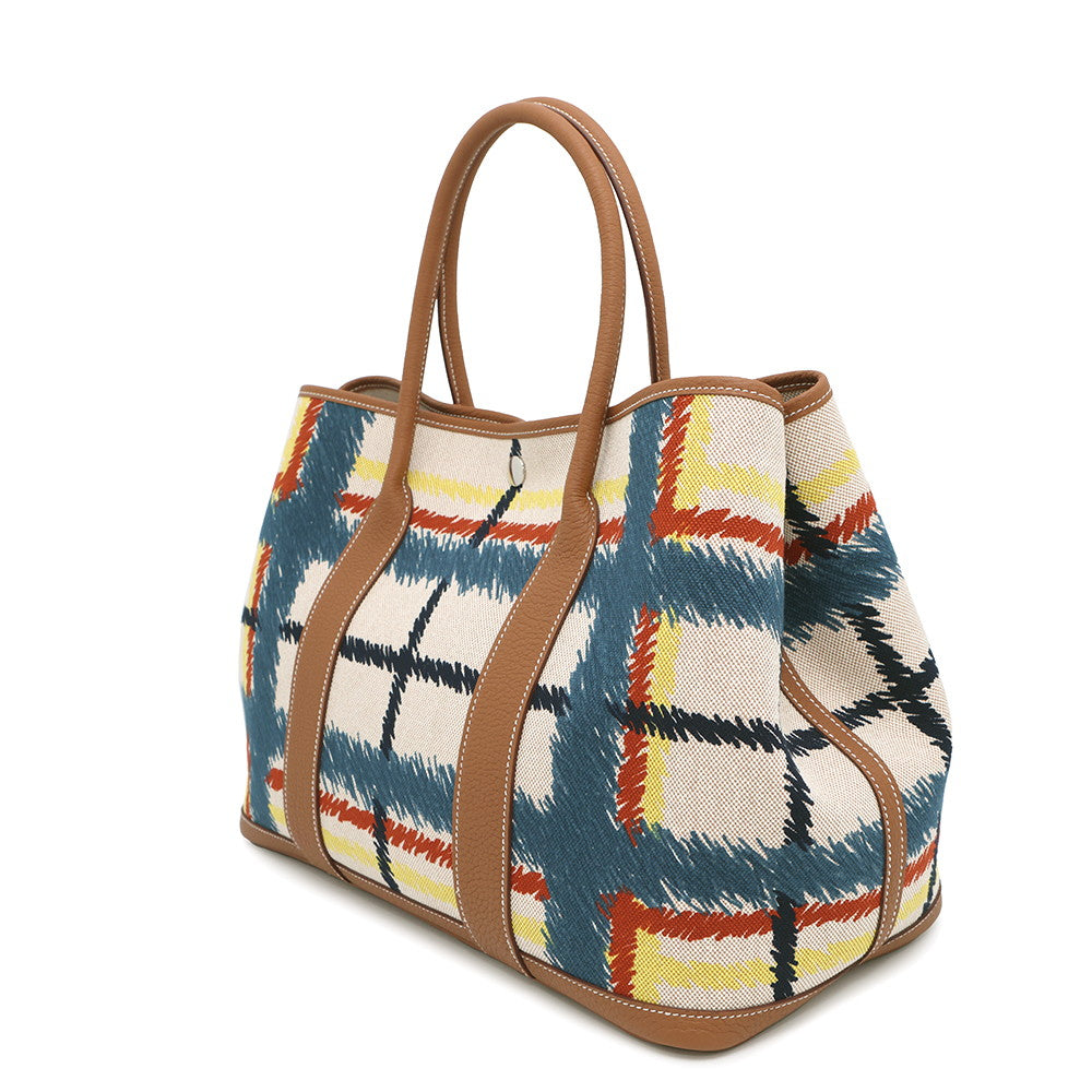 Garden Party Tartan Cross Check Gold Ecru Leather Beige Travel Bag