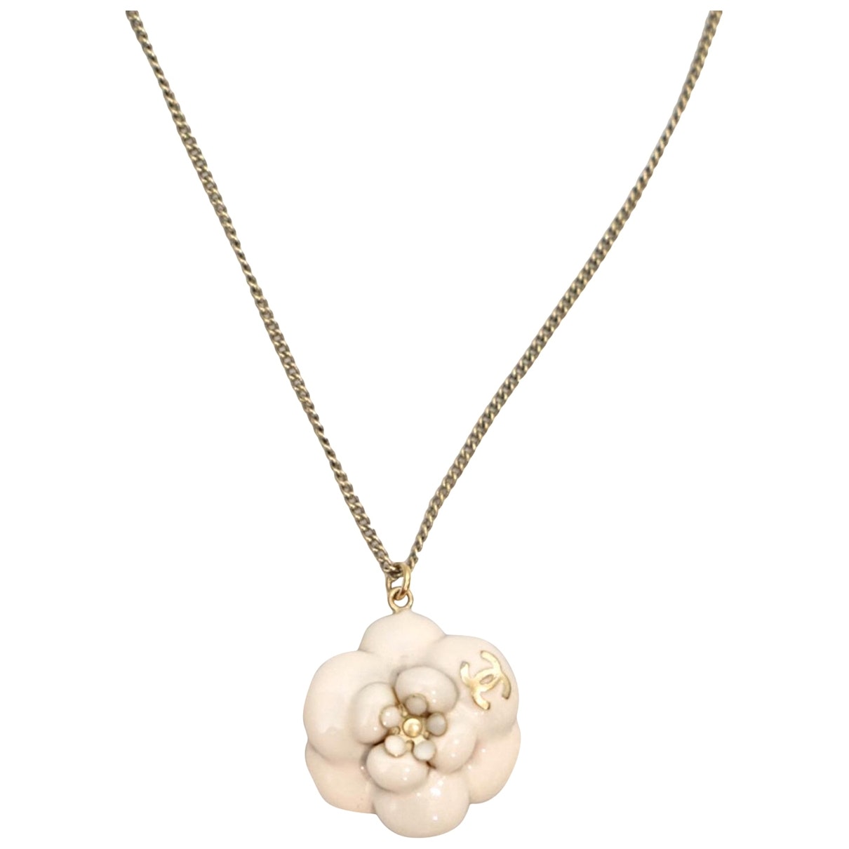 Chanel camélia beige metal necklaces Jewelry