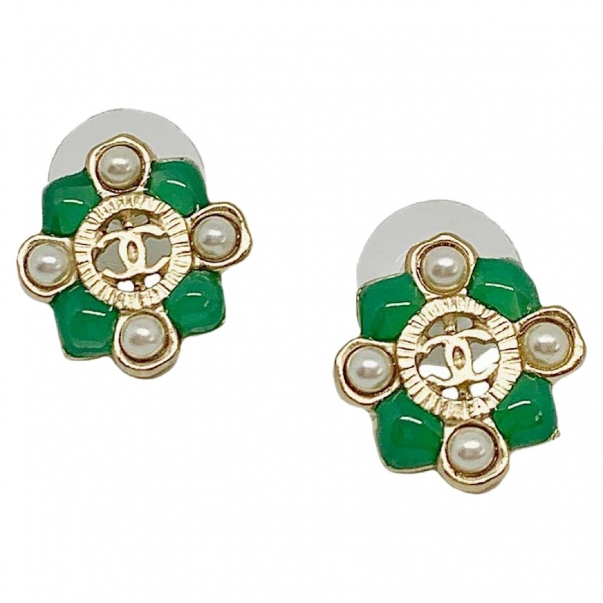Chanel cc green metal earrings Jewelry