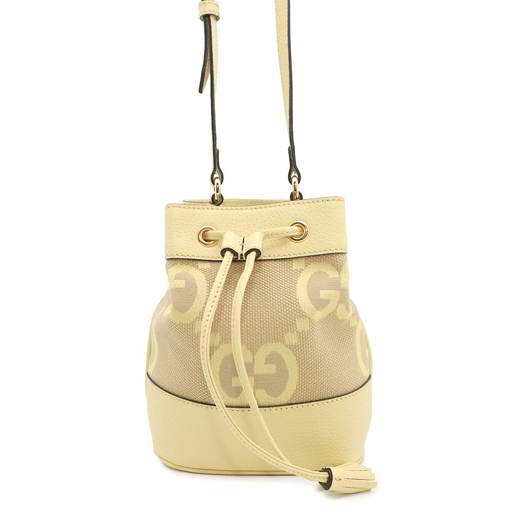 Gucci Yellow550620 GG Size Leather Canvas Mini Bucket Shoulder Bag