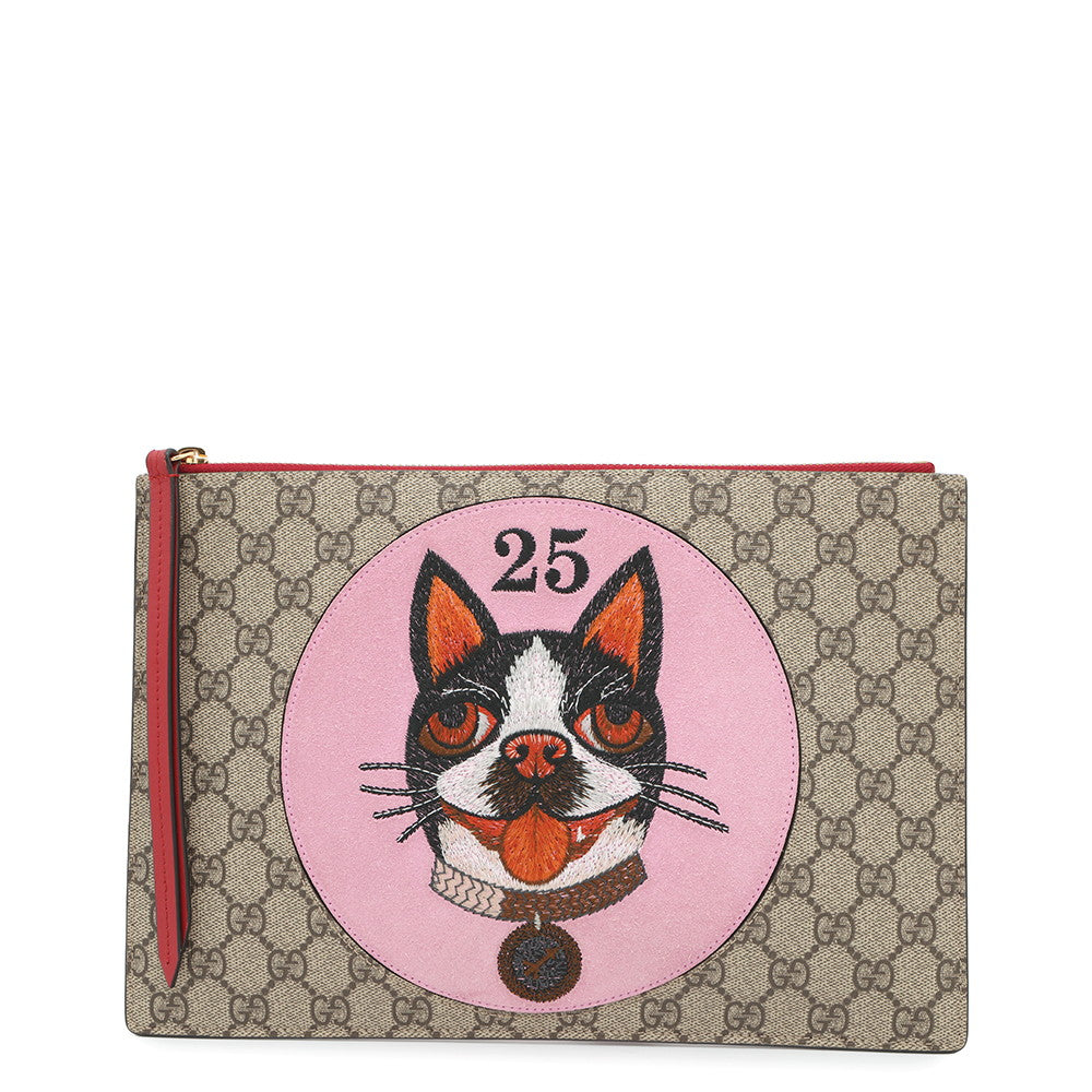 Gucci Bosco Clutch Bag Pink Red506280 Supreme Leather Suede