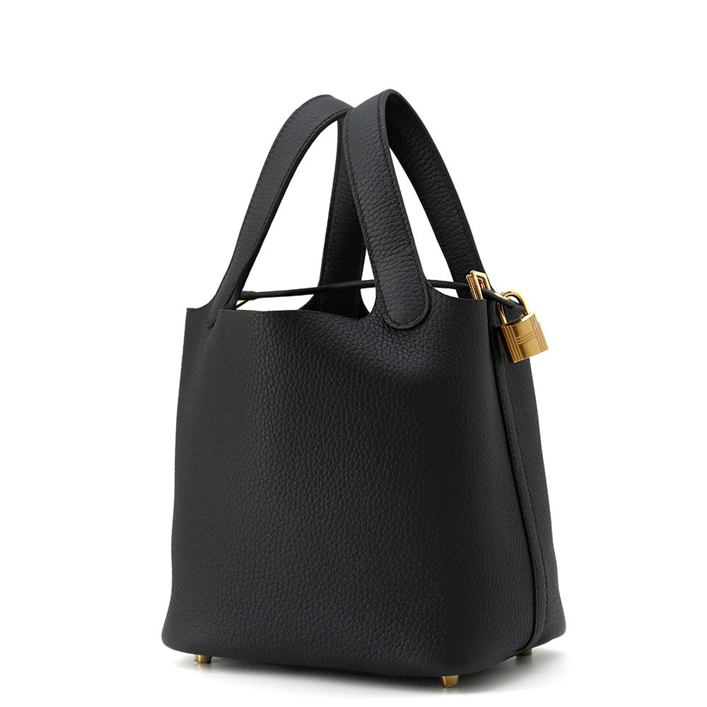Picotin Lock Taurillon Clemence Size Pm Handbag Black Travel Bag