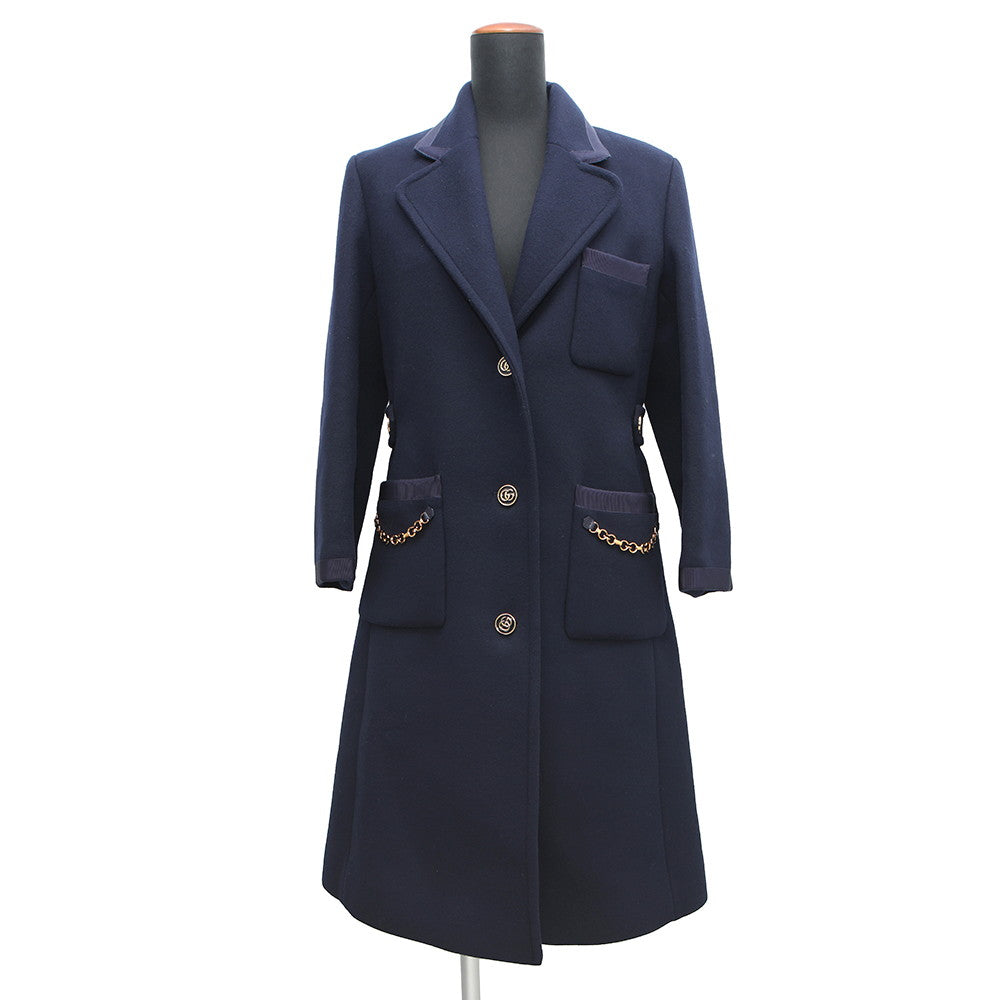 Gucci Coat GGChain Size 38 Navy669525 Wool Apparel