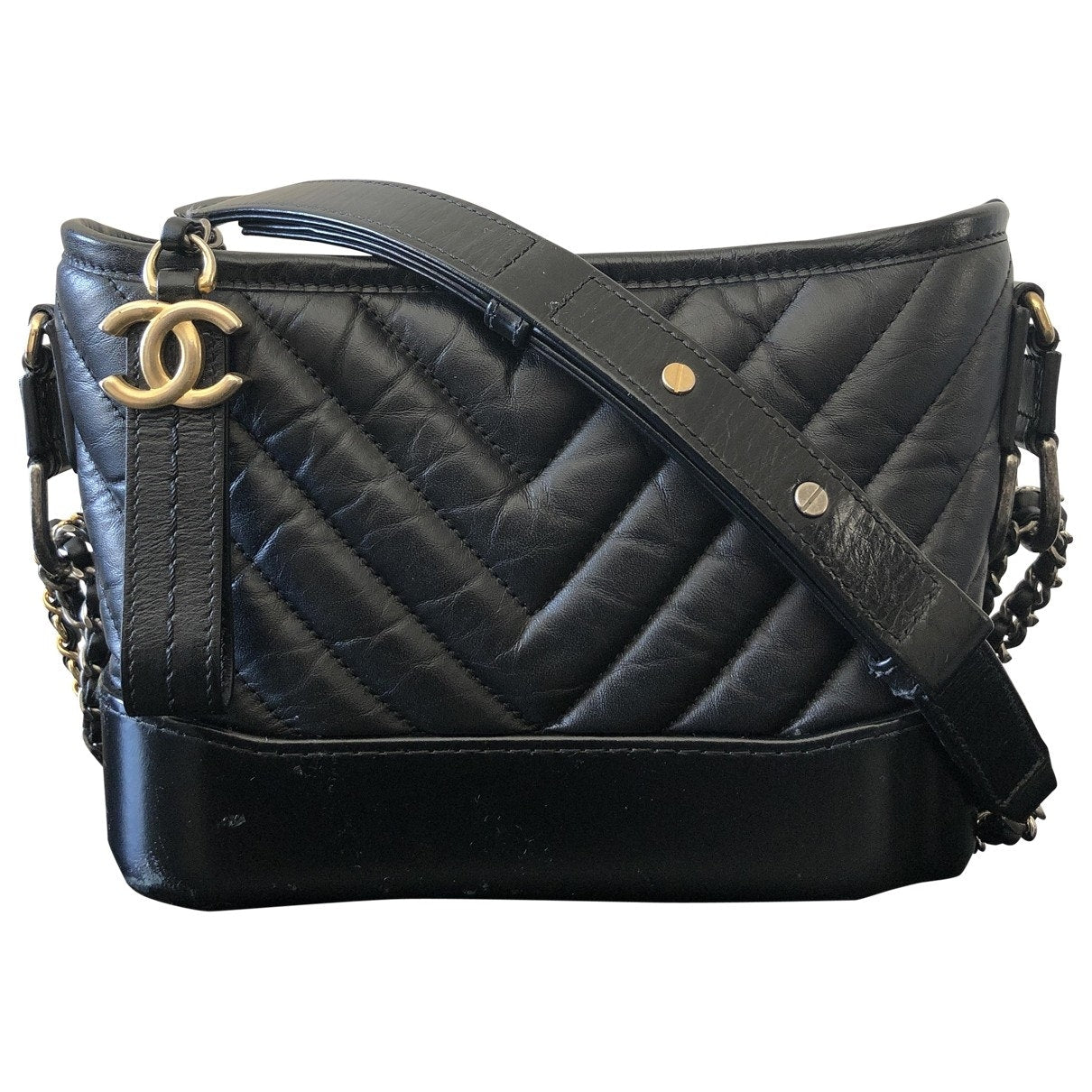 gabrielle black leather handbag Signature