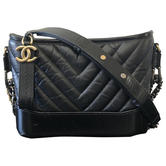 gabrielle black leather handbag Signature