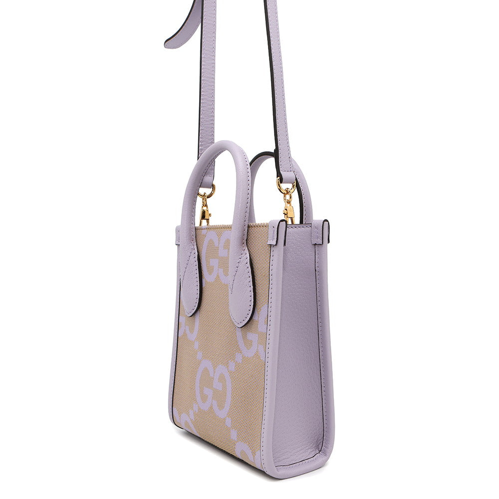 Gucci Jumbo Way Tote Bag Purple Beige671623 Size Leather Canvas