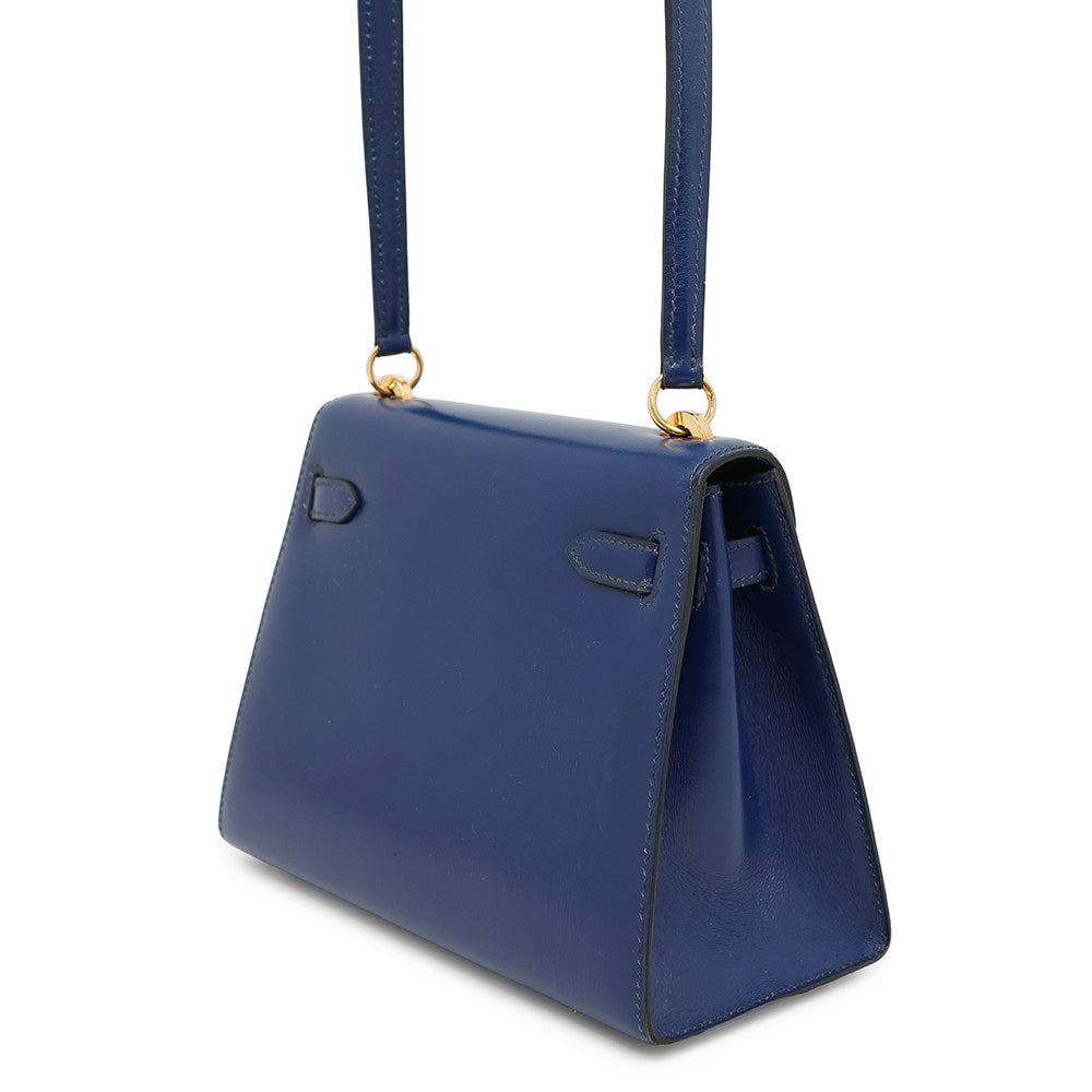 Kelly Saphir Box Calf Handbag Leather Blue Travel Bag