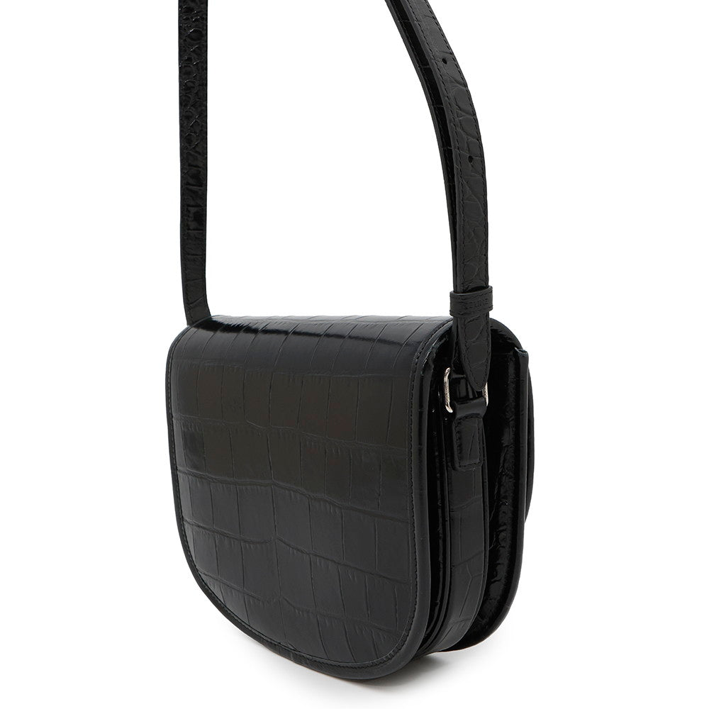 Busas Shoulder Bag Croco Embossed Size Leather Black