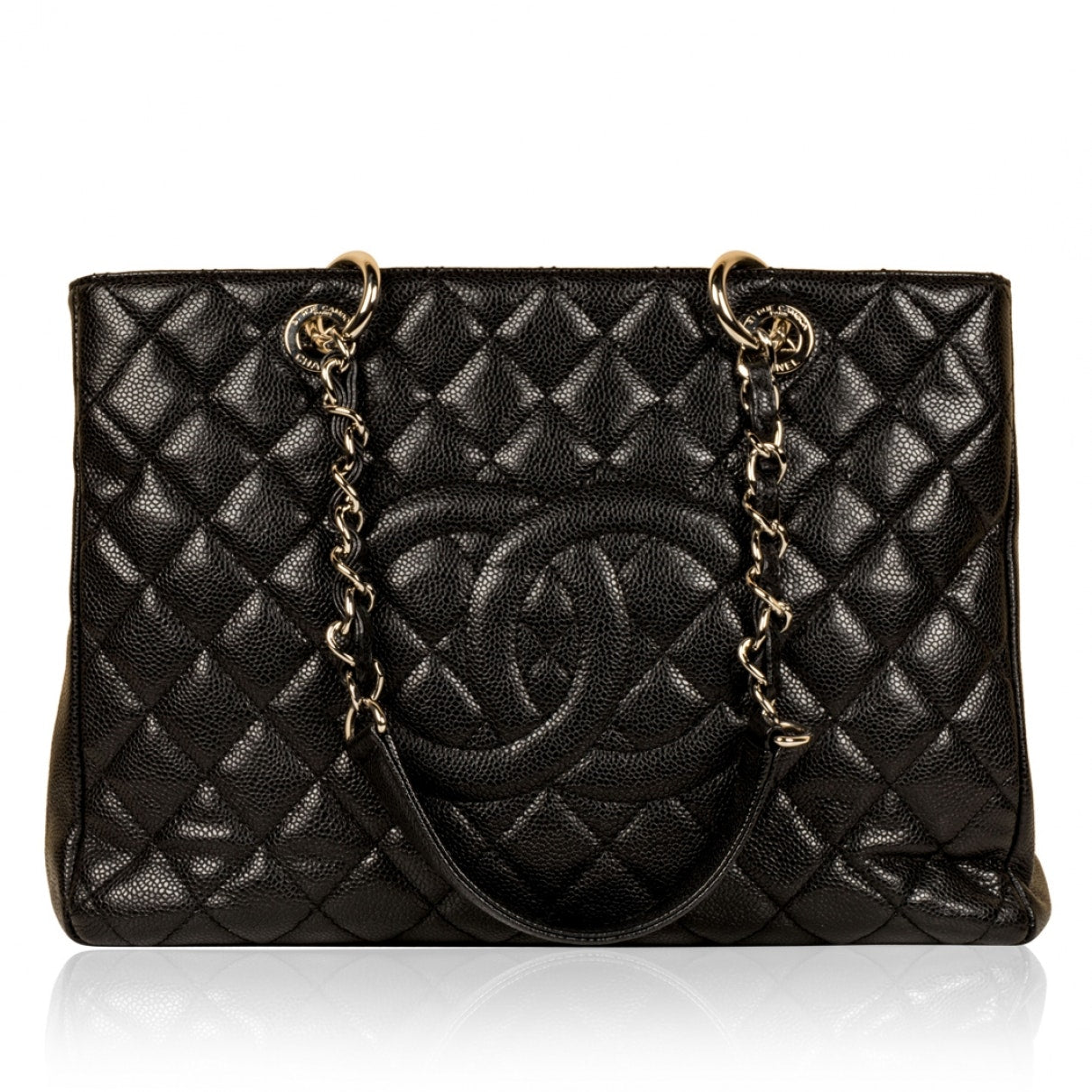 grand shopping black leather handbag Polished