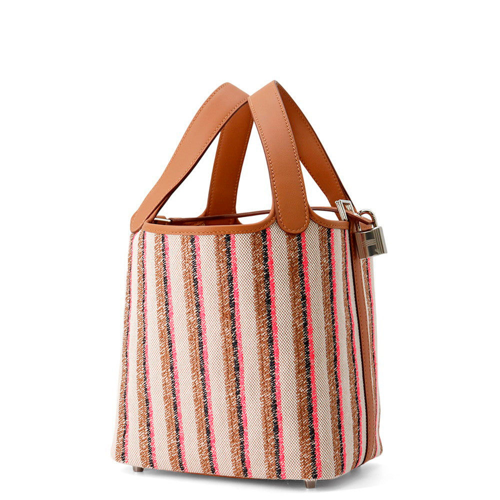 Picotin Lock Blanket Ecru Fauve Rose Pop Leather Black Travel Bag