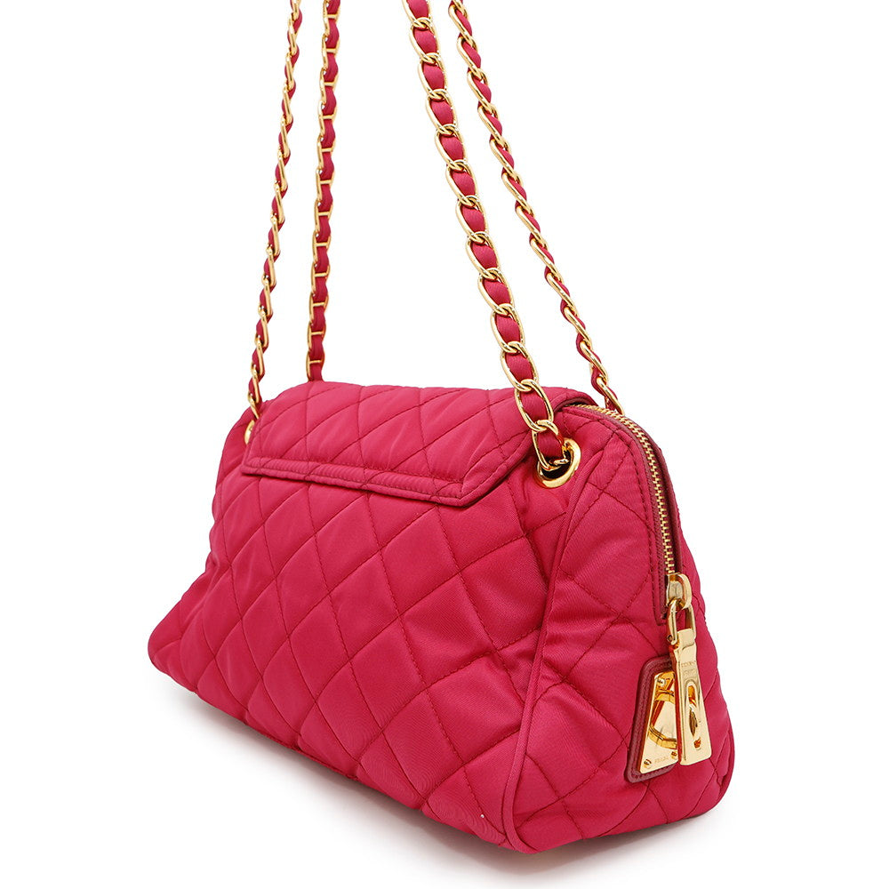 Chainshoulder Bag Pinkbr Nylon Quilted
