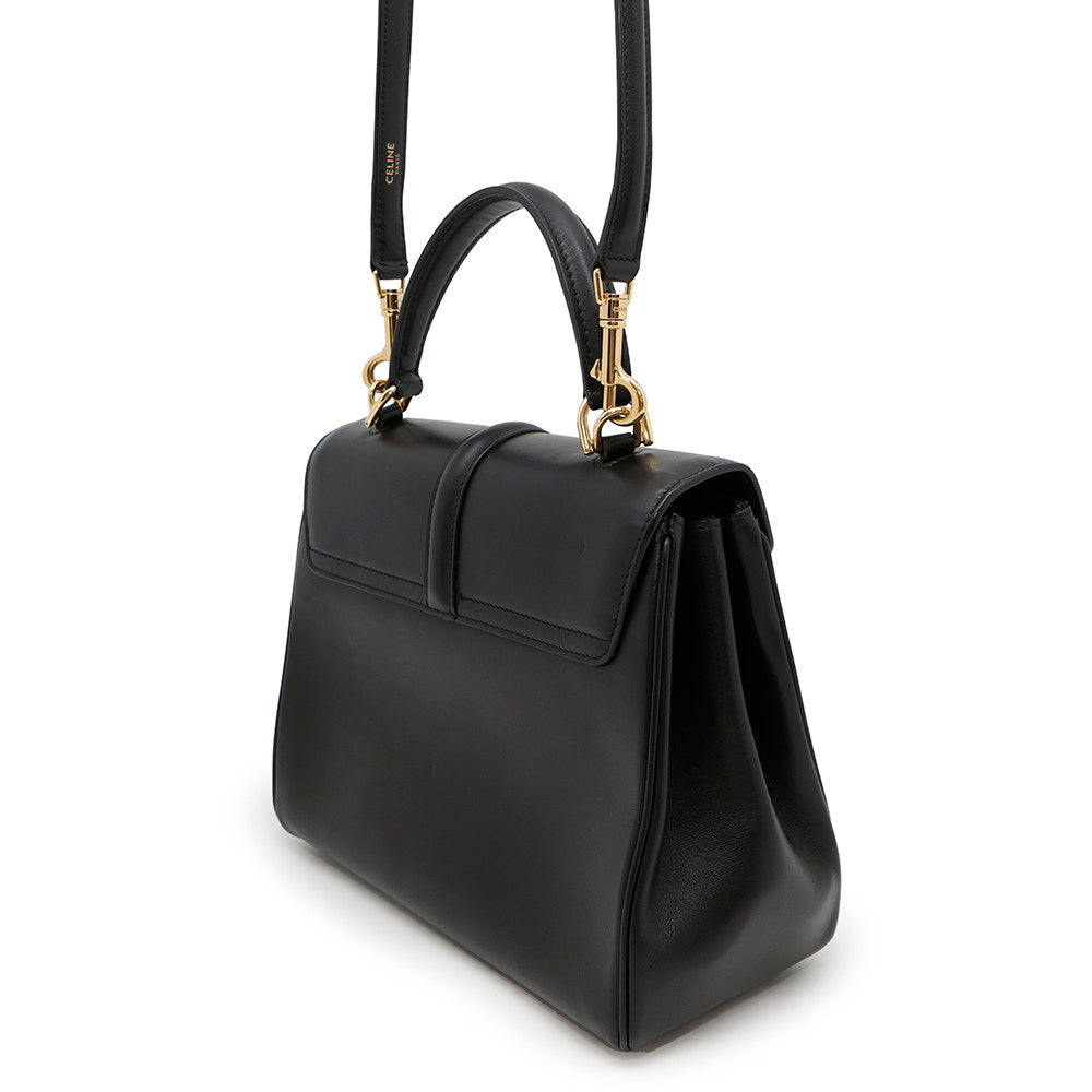 Way Handbag Calf Size Leather Black Travel Bag