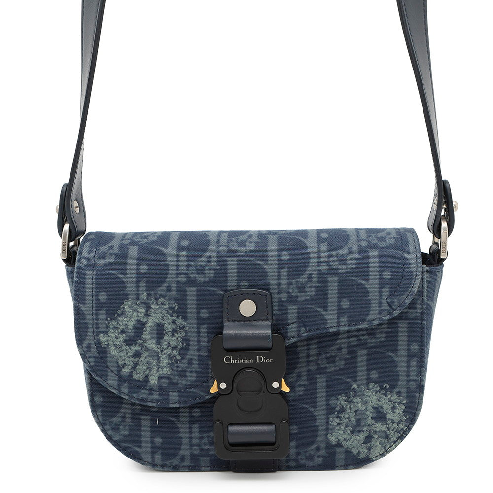 Dior Oblique Tears Saddle Messenger Bag Navy Adca Leather Canvas Travel Bag