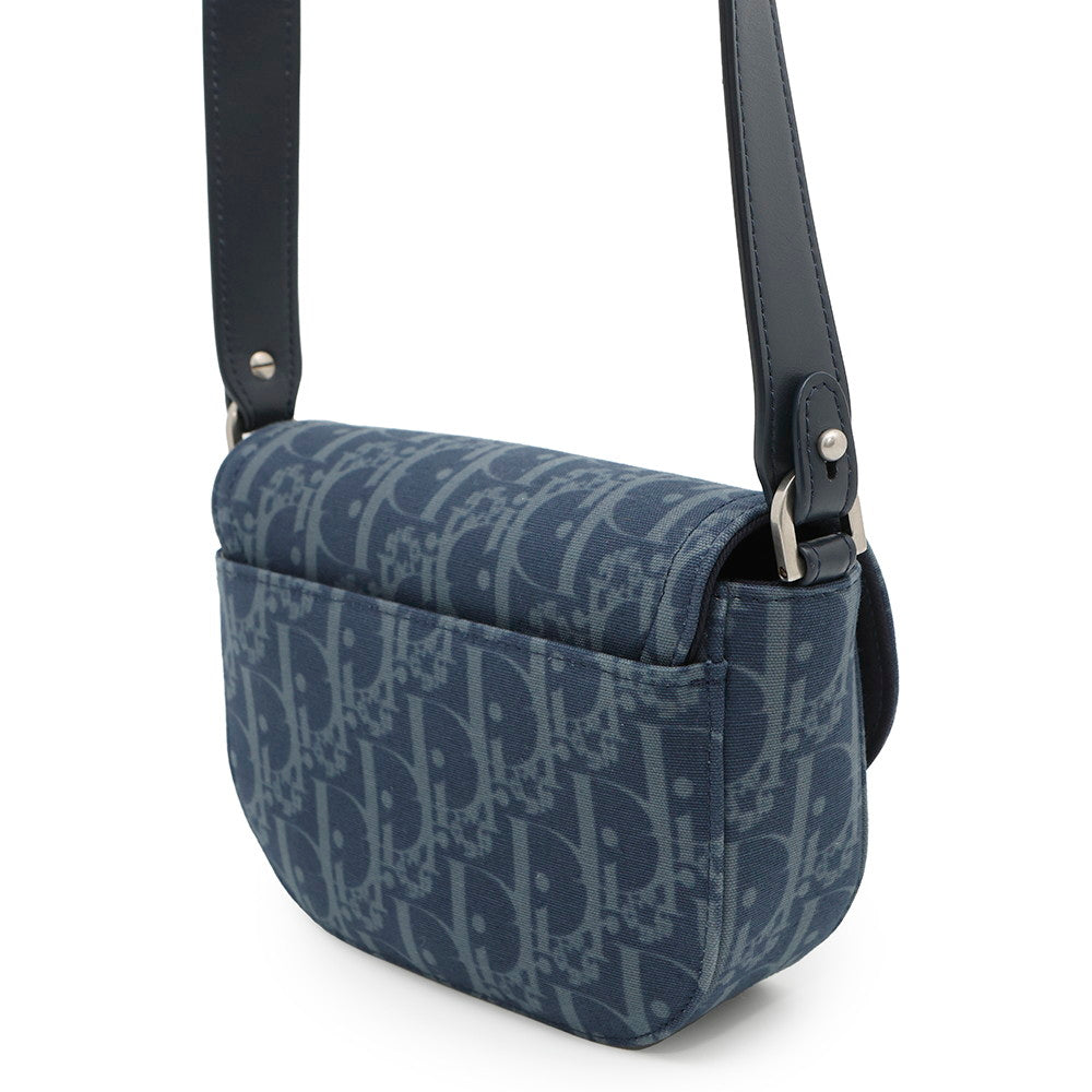Dior Oblique Tears Saddle Messenger Bag Navy Adca Leather Canvas Travel Bag