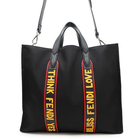 Fendi Tote Bag ?2way Khaki7VA390 Leather Nylon Black