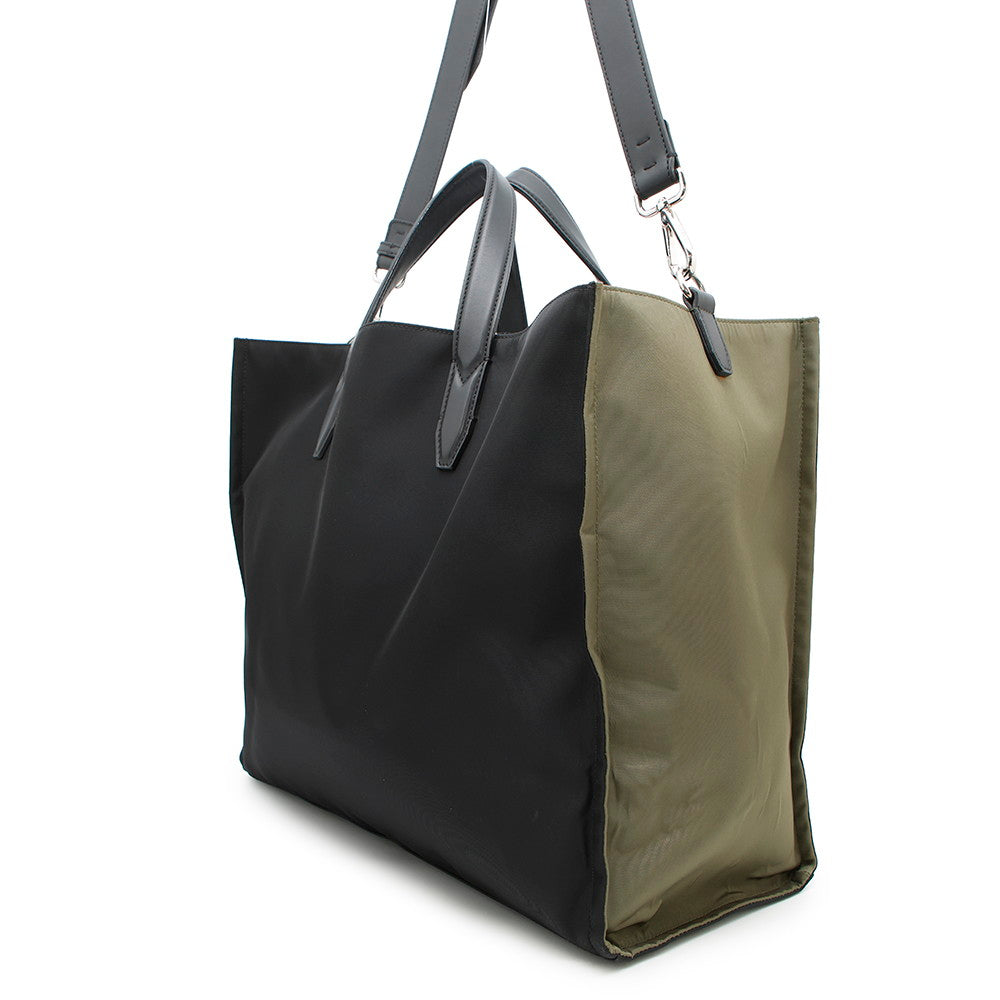 Fendi 2Waytote Bag Khaki7Va390 Leather Nylon Black
