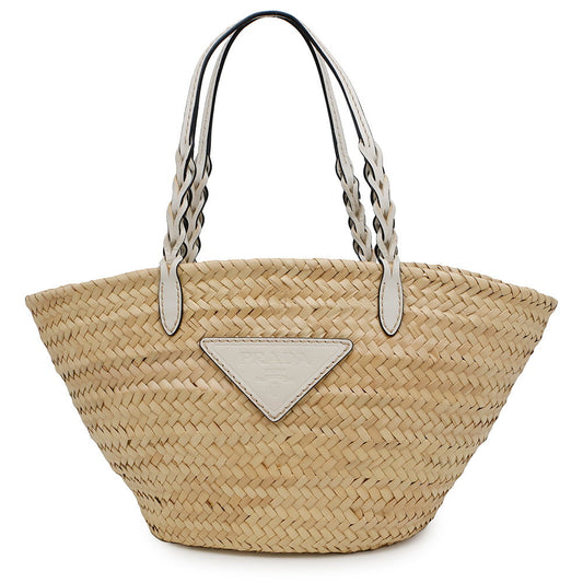 Prada Tote Bag ? Palm Bag Natural White1BG314 Straw Leather Woven