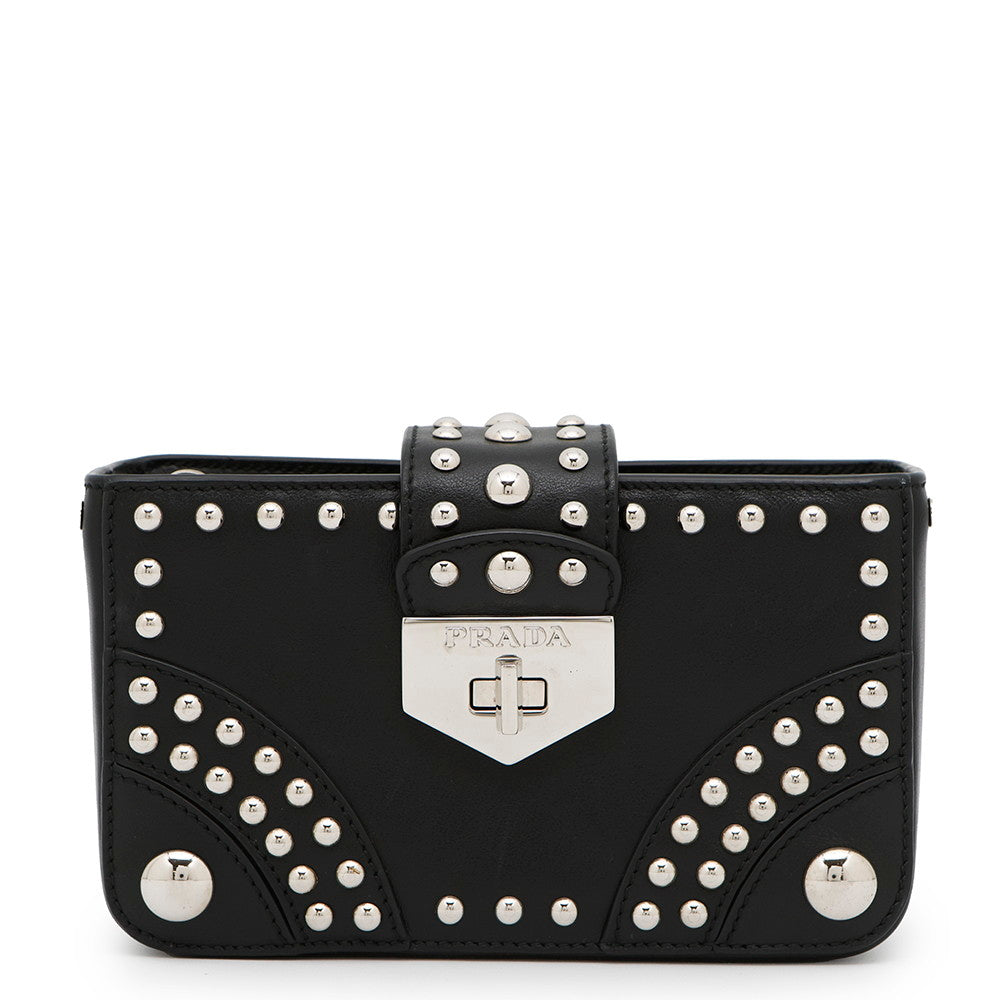 Prada ?Studded Pouch Black1N1843 Leather Handbag