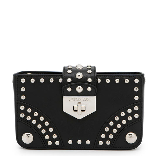 Prada ?Studded Pouch Black1N1843 Leather Handbag