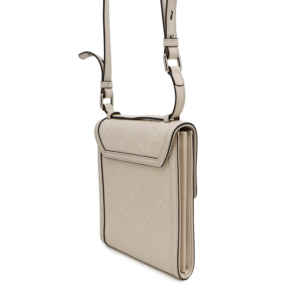 Gucci GG-embossed messenger White625782 Leather Travel Bag