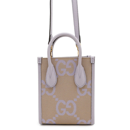 Gucci Jumbo GG 2WAY Purple671623 Leather Canvas Beige Shoulder Bag