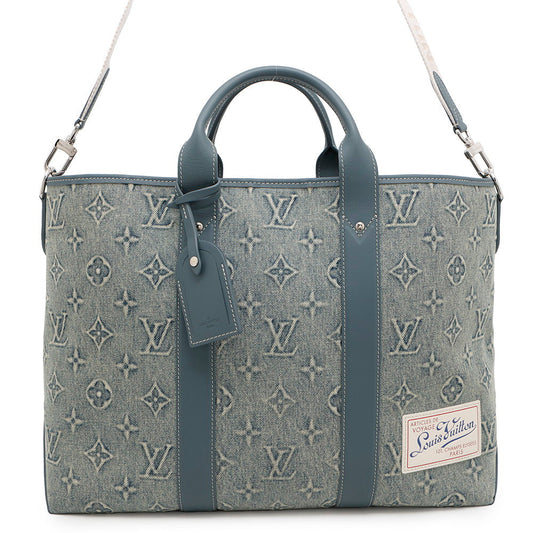 Louis Vuitton Weekend BlueM22537 Washed Denim Monogram Tote Bag