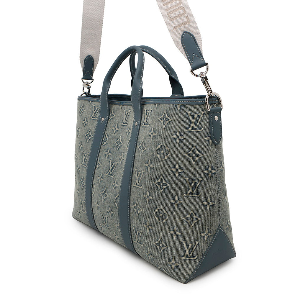 Louis Vuitton Weekend BlueM22537 Washed Denim Monogram Tote Bag