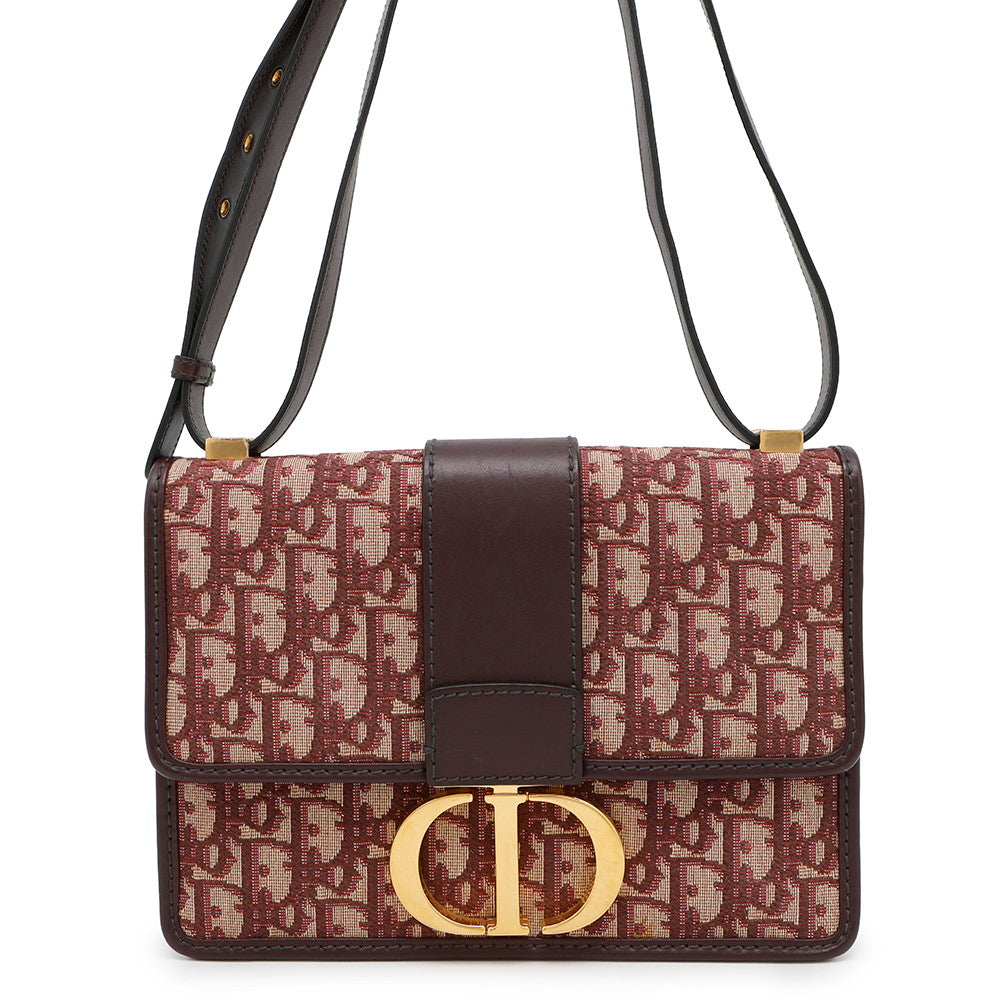 Dior Oblique Montaigne Shoulder Bag Bordeaux Leather Canvas