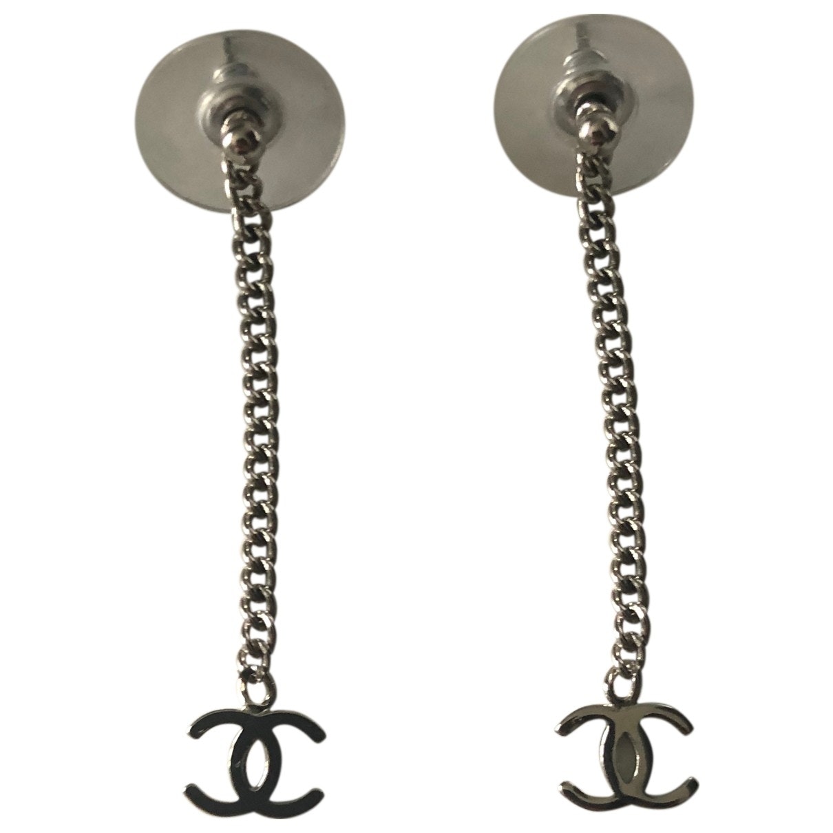 Chanel cc grey metal earrings Jewelry