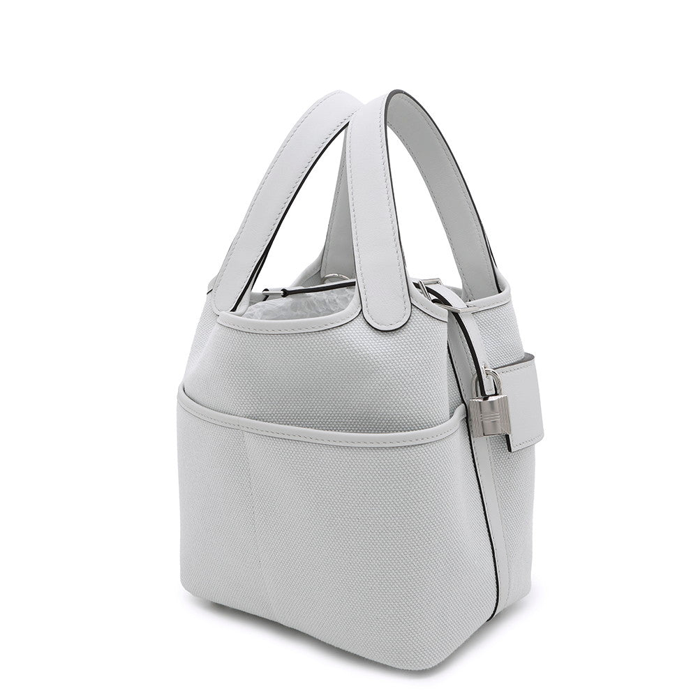 Picotin Lock Cargo Gri Platinum Towar Goeran Leather Travel Bag
