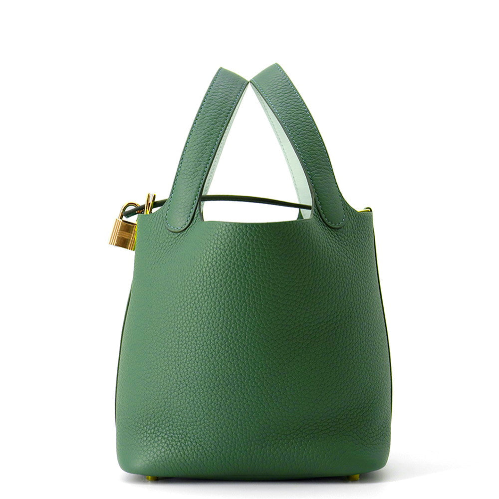 Picotin Lock Eclat Vert Moyen Vert Peppermint Leather Travel Bag