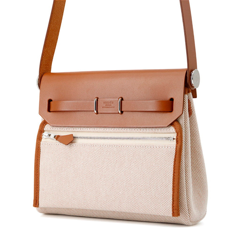 Herbag Zip Fauve Toile H Vache Hunter Leather Mini Travel Bag