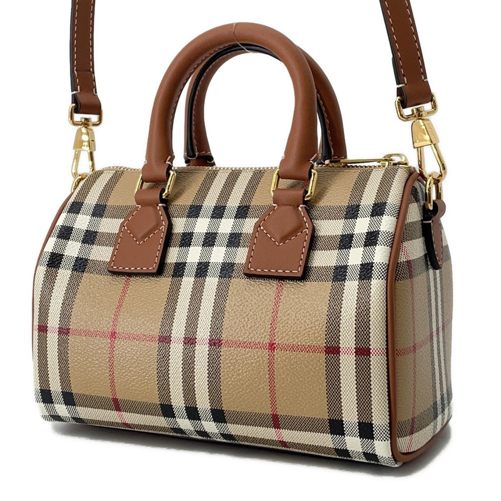 Burberry Check Bowling Bag Archive Briar Brown81097911 Pvc Leather Beige Mini Travel Bag
