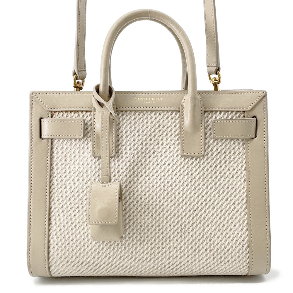 Saint Paris Jour Ivory400632 Calf Cotton Linen Leather Beige Travel Bag