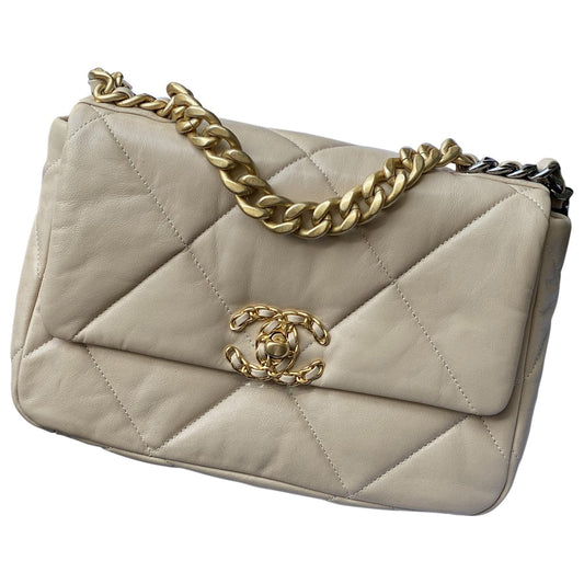 Chanel 19 beige leather handbag