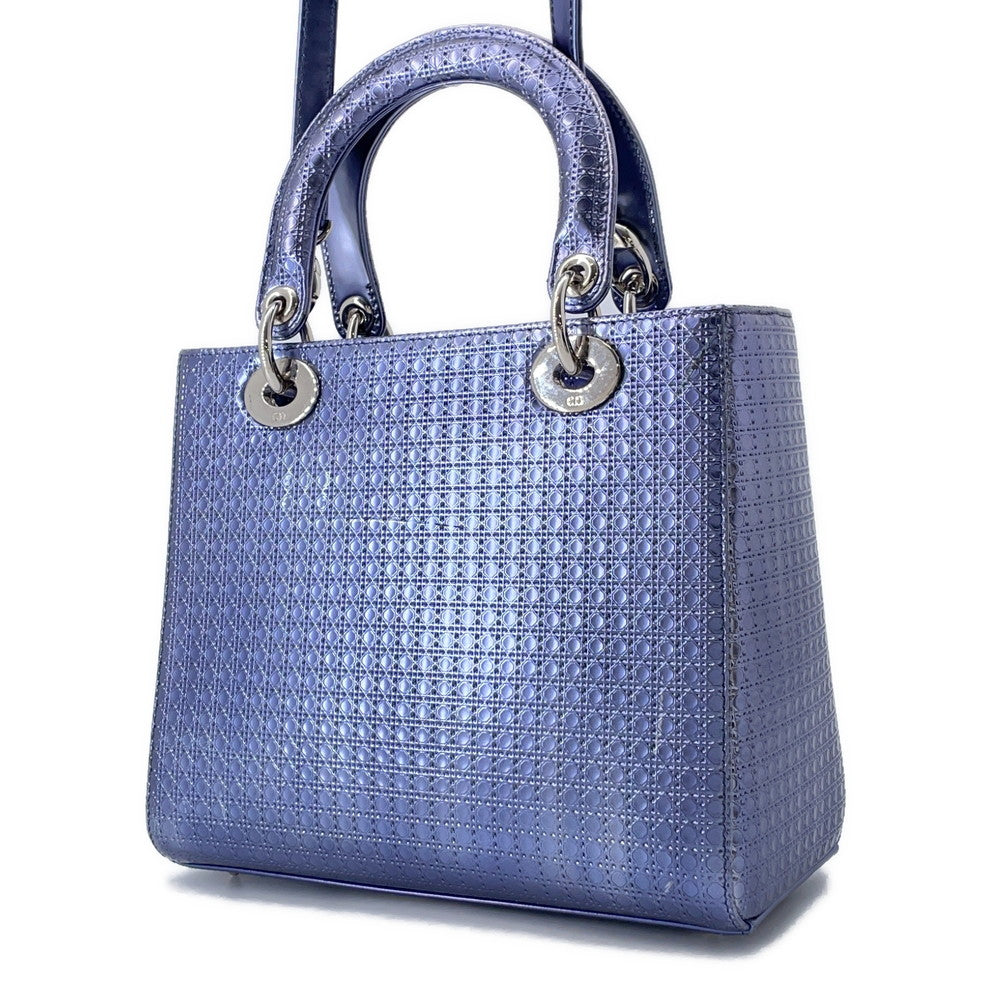 Dior Lady Way Handbag Metalicpurple Size Leather Medium Travel Bag