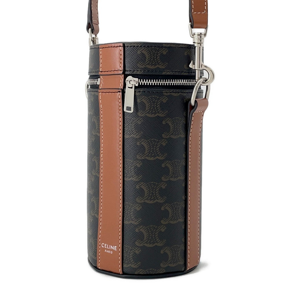 Triomphe Cylindrical Shoulder Bag Pvc Leather Black