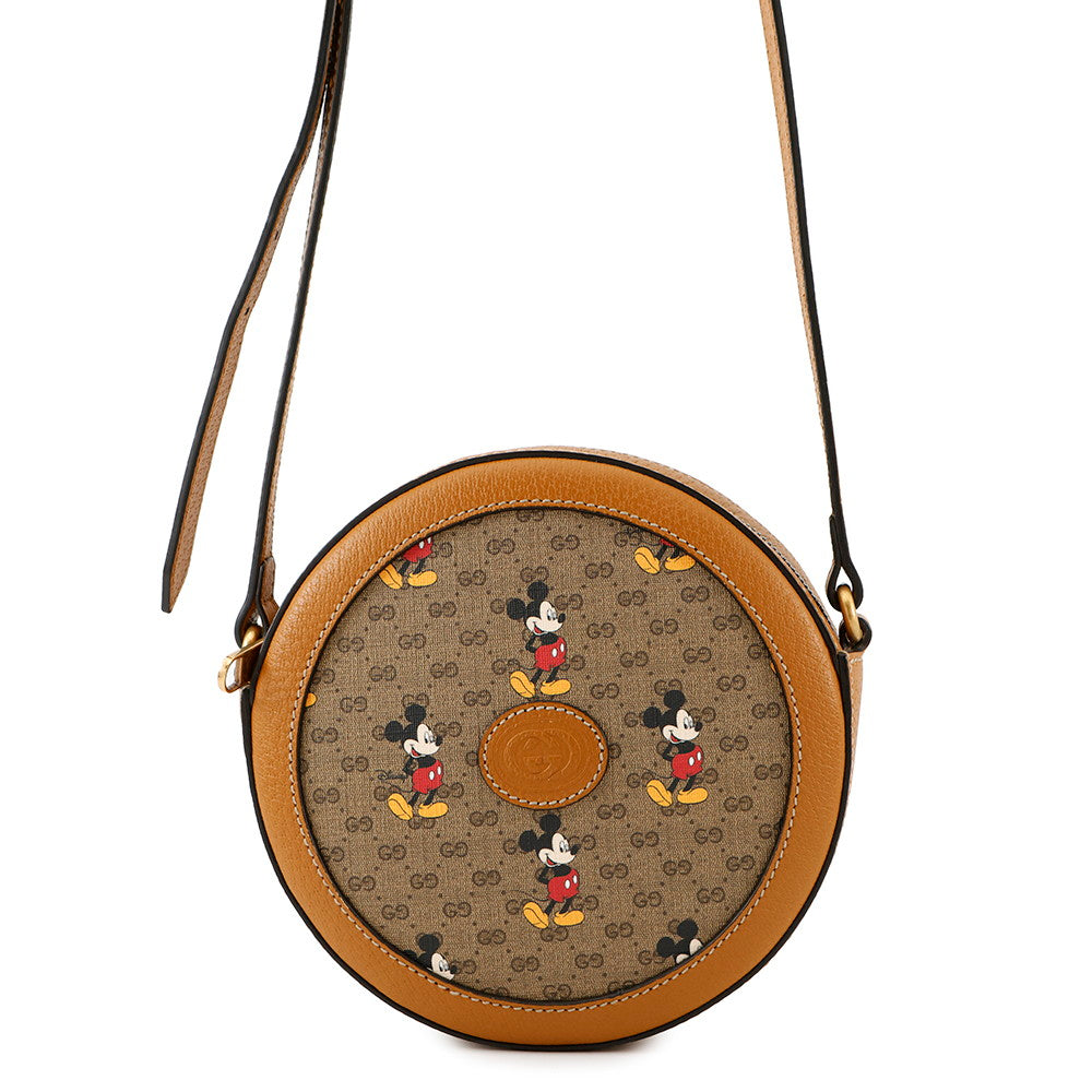 Gucci Disney Collaboration Round Brown603938 GG Supreme Leather Shoulder Bag