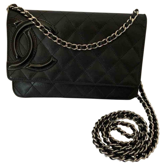 wallet on chain black leather handbag Polished