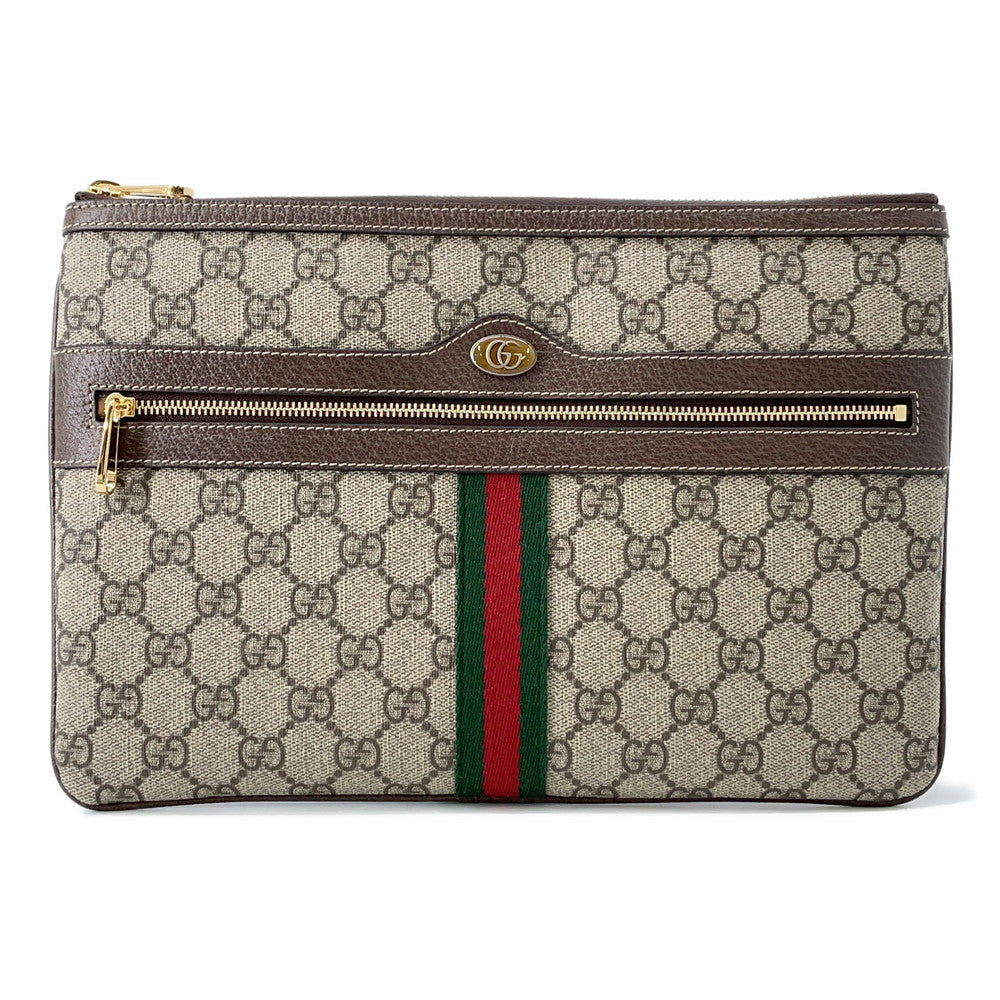 Gucci GG Supreme Ophidia Beige517551 Leather Canvas Brown Clutch Bag