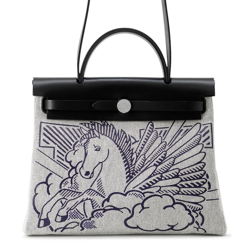 Herbag Zip Pegasus Pop Indigo Ecru Toile Leather Black Travel Bag