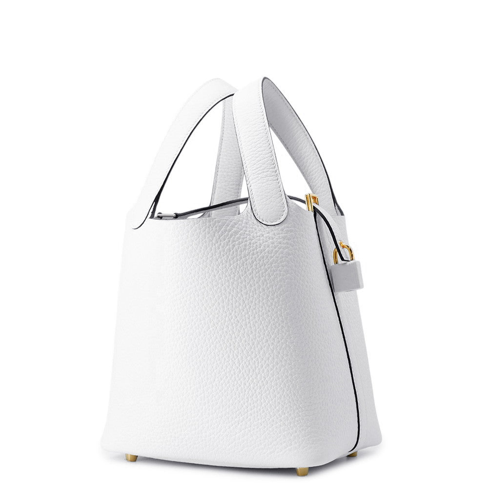 Picotin Lock New Taurillon Clemence Size Pm White Travel Bag