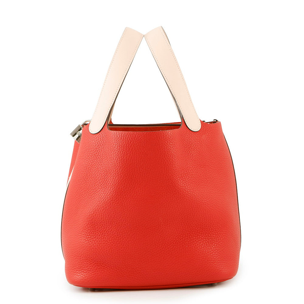 Picotin Lock Touch Rouge Tomate Rose Eglantine Leather Travel Bag