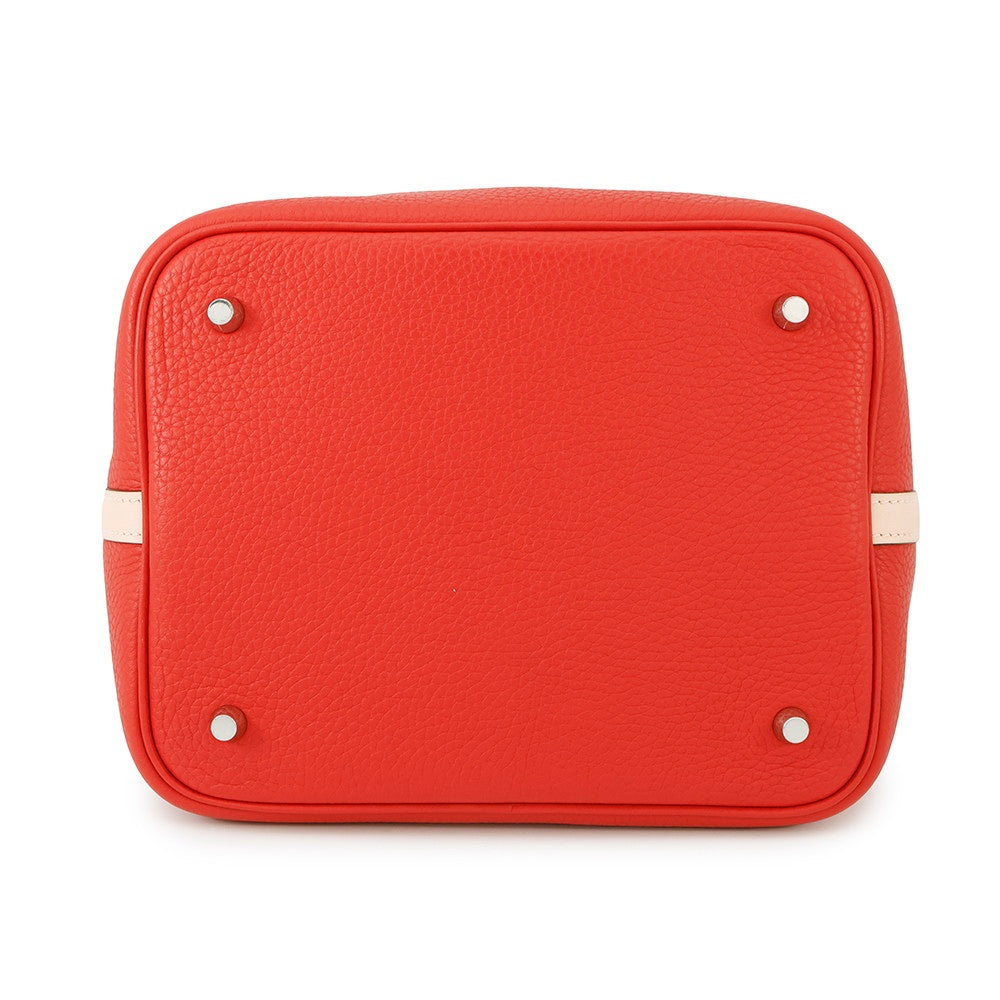 Picotin Lock Touch Rouge Tomate Rose Eglantine Leather Travel Bag