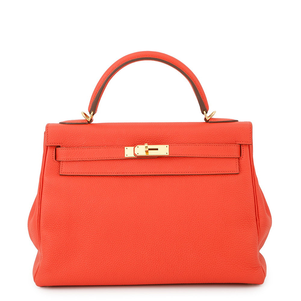 Kelly Orange Poppy Taurillon Clemence Size Handbag Travel Bag