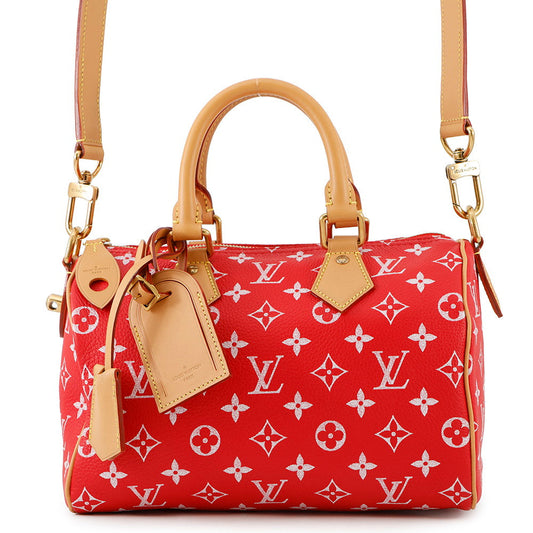 Louis Vuitton Speedy P9 Bandouliere RedM24425 Calf Monogram Leather Handbag