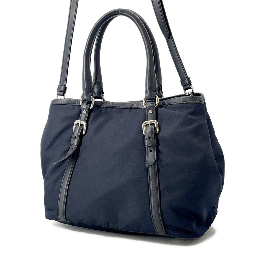 Way Shoulder Bag Navybn Leather Nylon
